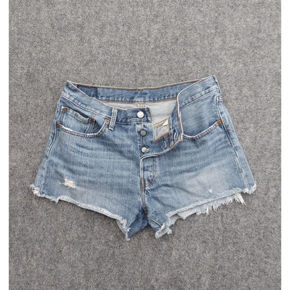 Levi's Pants - Levis 501 Shorts Womens 30‎ Blue Button Fly Cut Off Raw hem Grunge 3" inseam